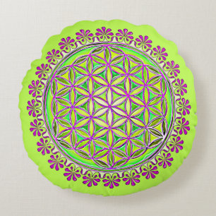 Blume des Lebens - Vintage-Blüten-Ornamente 2 Rundes Kissen
