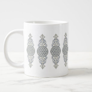 Blume des Lebens - Vintage Ornamente blau gold Jumbo-Tasse