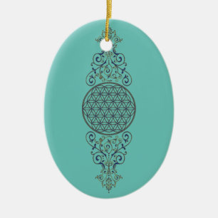 Blume des Lebens - Vintage Ornamente - blaues Gold