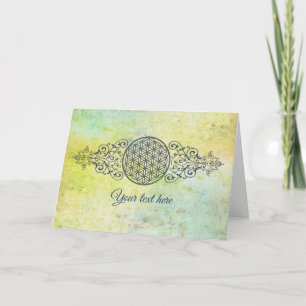 Blume des Lebens - Vintage Ornamente - blaues Gold Karte