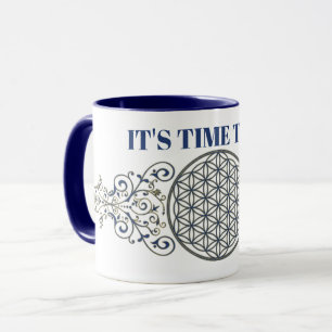 Blume des Lebens - Vintage Ornamente - blaues Gold Tasse