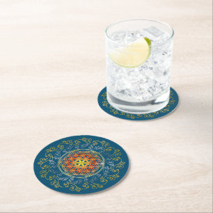 Blume des Lebens - Vintage Ornamente Mandala 1 Runder Pappuntersetzer