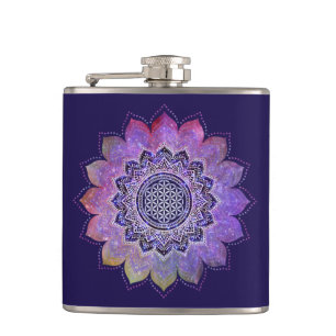 Blume des Lebens - Vintage Style Galaxie Weltraum Flachmann