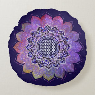 Blume des Lebens - Vintage Style Galaxie Weltraum  Rundes Kissen