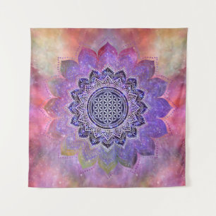 Blume des Lebens - Vintage Style Galaxie Weltraum Wandteppich