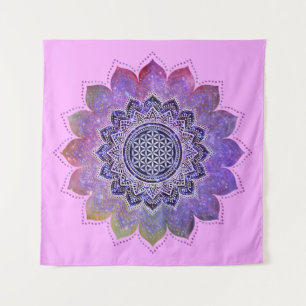 Blume des Lebens - Vintage Style Galaxie Weltraum Wandteppich