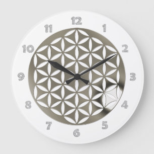 BLUME DES LEBENSLEBENS - Silber- und Uhrenzahlen Große Wanduhr