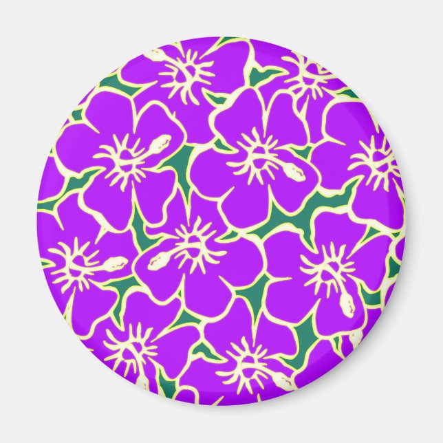 Blume des lila Hibiskus Tropical Hawaiian Luau Magnet (Vorne)