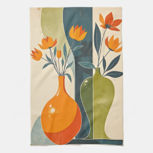 Blume des mittleren Jahrhunderts Rauchblau Olivgrü Geschirrtuch