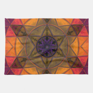 Blume des Mosaiks Kaleidoskop Gelb und Lila Geschirrtuch