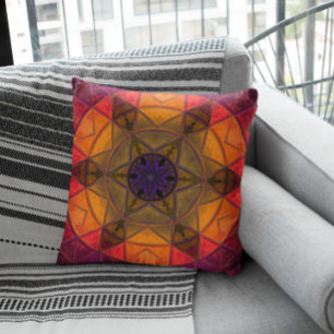 Blume des Mosaiks Kaleidoskop Gelb und Lila Kissen