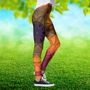 Blume des Mosaiks Kaleidoskop Gelb und Lila Leggings
