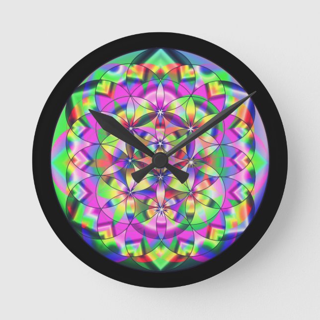 Blume des Regenbogens Runde Wanduhr (Vorderseite)