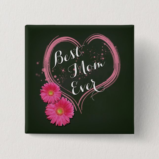 Blume des rosa Herzens Muttertag - Schaltfläche Button (Vorderseite)