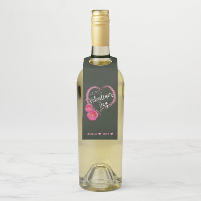 Blume des rosa Herzens Valentinstag Flaschenanhänger (Auf Flasche)