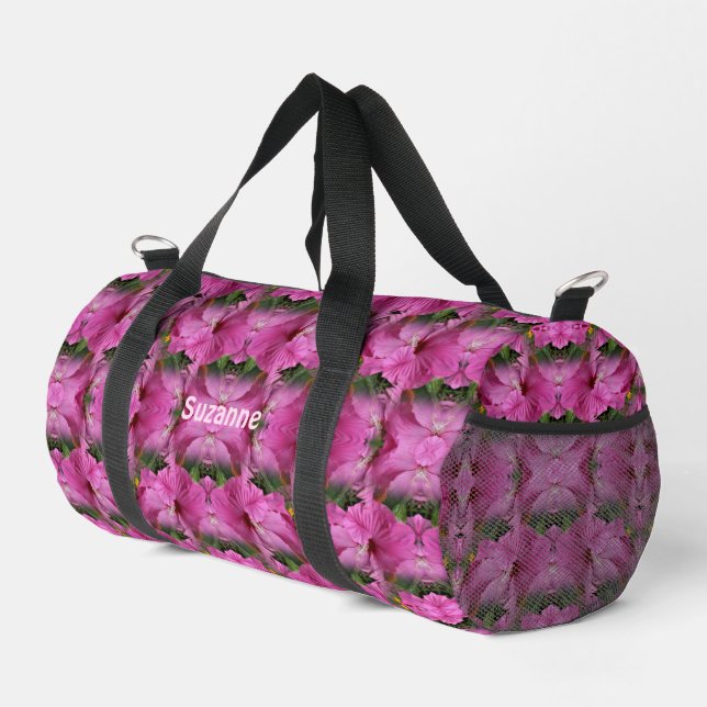 Blume des rosa Hibiskus multipliziert Personalisie Duffle Bag (Rechte Ecke)