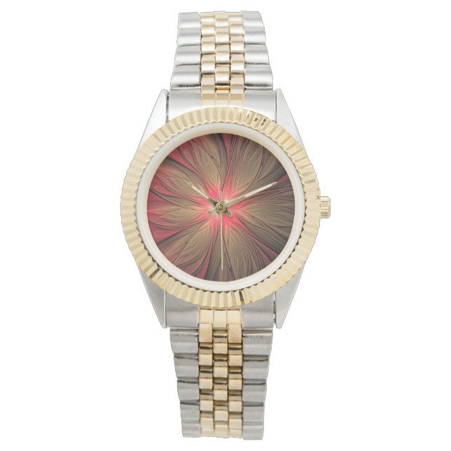 Blume des roten Fraktals Armbanduhr (Vorderseite)