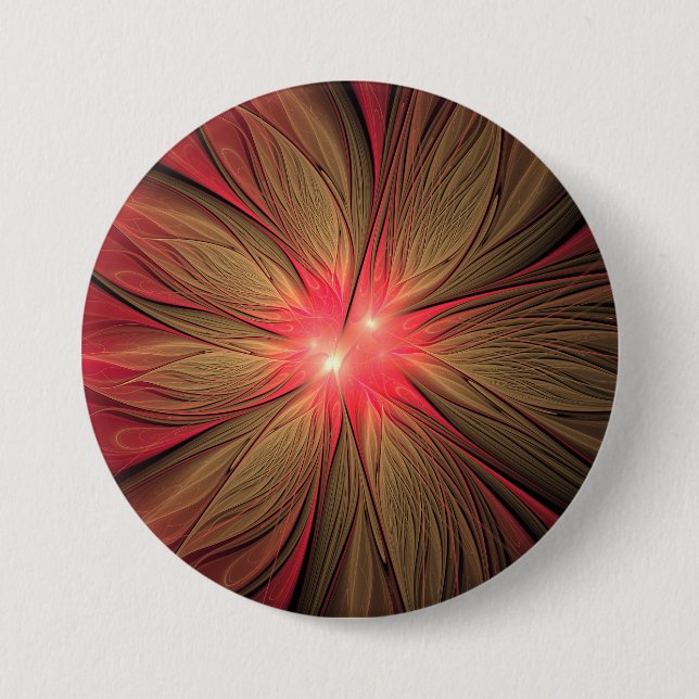 Blume des roten Fraktals Button (Vorderseite)