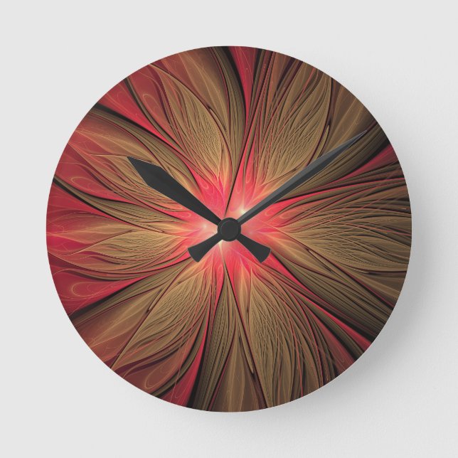 Blume des roten Fraktals Runde Wanduhr (Vorderseite)