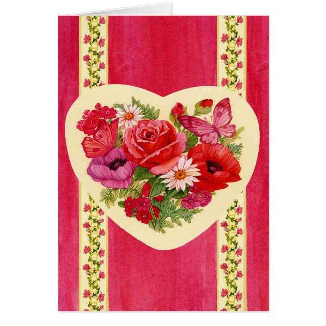 Blume des roten Herzens Beileid Grußkarte (Vorne)