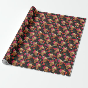 Blume des Schädels: Nahtloser dunkler Hintergrund. Geschenkpapier