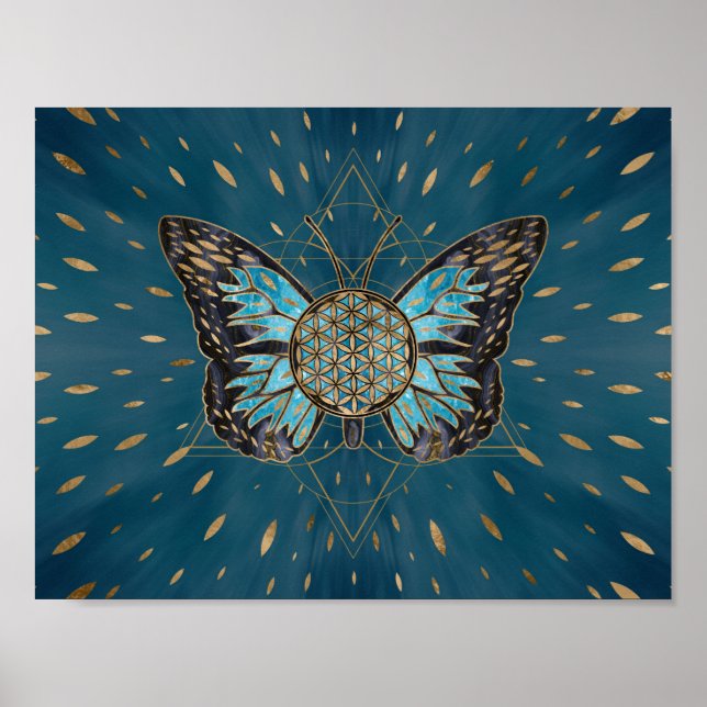 Blume des Schmetterlings - Blauer Edelstein und Go Poster (Vorne)