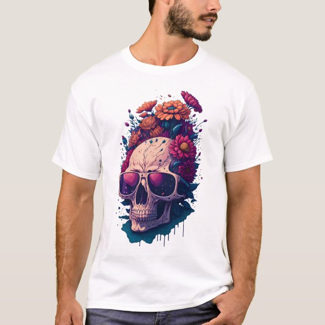 Blume des Toten Schädels Farbiger V1-T - Shirt (Vorderseite)