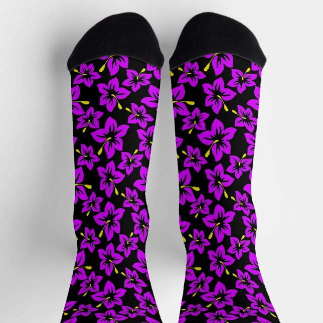 Blume des tropischen Lila hawaiianischen Hibiskus Socken (Oben)