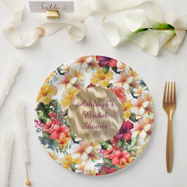 Blume des tropischen Rot-Gelb-Hibiskus Brautparty Pappteller (Hochzeit)