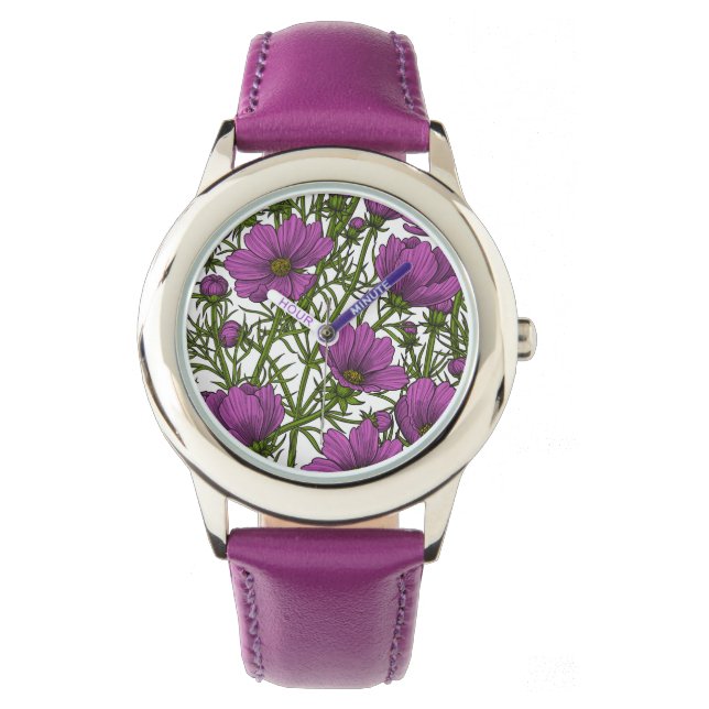 Blume des violetten Kosmos Armbanduhr (Vorderseite)