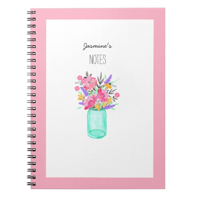 Blume des Wasserfarben-Mason Jar Notizblock (Vorderseite)