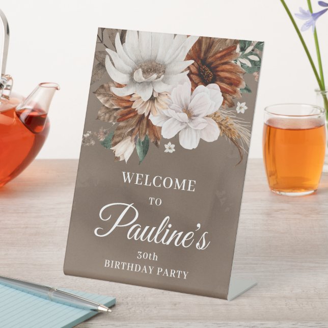 Blume des weißen neutralen Untergangs 30. Geburtst Sockelschild (In Situ)