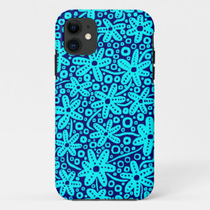 Blume Design - Cyan on Deep Navy.pdf iPhone Case
