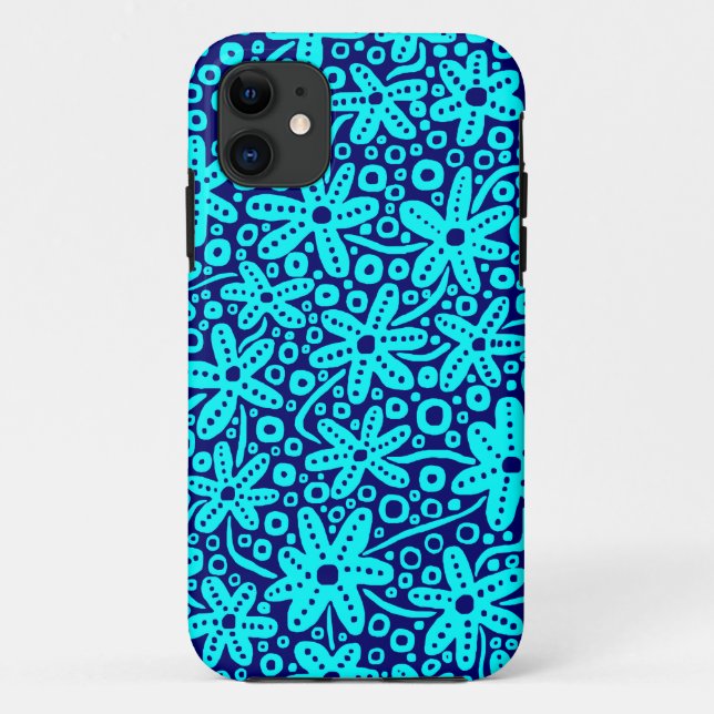 Blume Design - Cyan on Deep Navy.pdf iPhone Case (Rückseite)