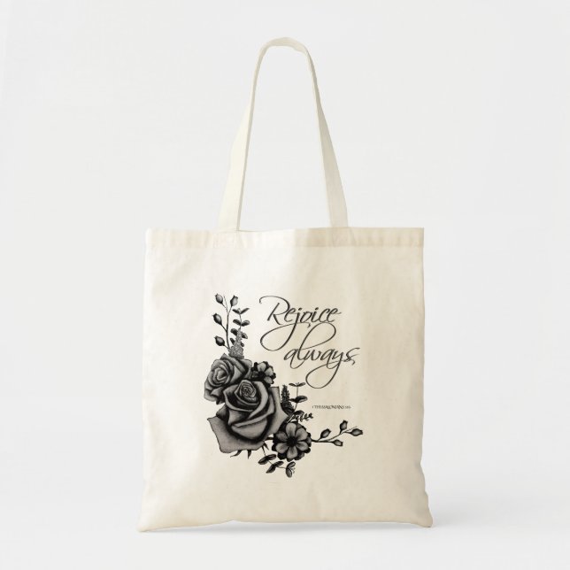 Blume Design mit Bibelziffer "Freude immer" Tragetasche (Vorne)