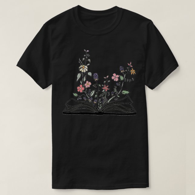 Blume, die aus dem Buch Schönheitsaufkleber wachse T-Shirt (Design vorne)