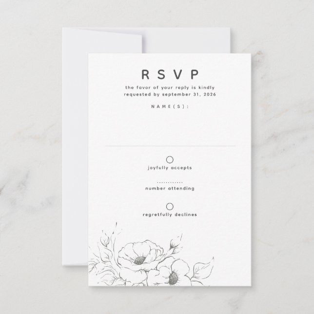 Blume, die Elegant Minimal Wedding RSVP Zeichnend (Vorderseite)