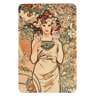 Blume - die Rose von Alphonse Mucha Magnet