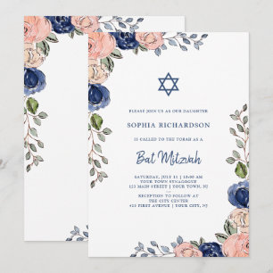 Blume, die von Hand gezeichnet werden Bat Mitzva Einladung