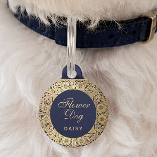 Blume Dog Gold Rose Navy Blue Elegante Hochzeit Haustiermarke