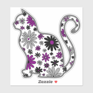 Blume-Doodle-Katze LGBTQ+-Ace-Flagge Aufkleber