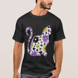 Blume-Doodle-Katze-LGBTQ+-Flag für nichtbinäre Wer T-Shirt