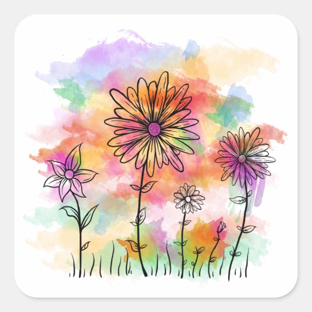 Blume doodle quadratischer aufkleber (Vorderseite)