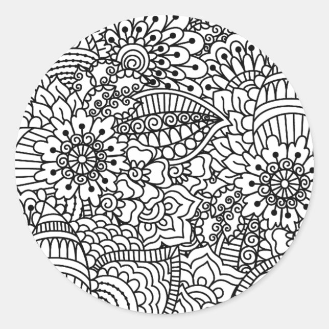 Blume Doodle Runder Aufkleber (Vorderseite)