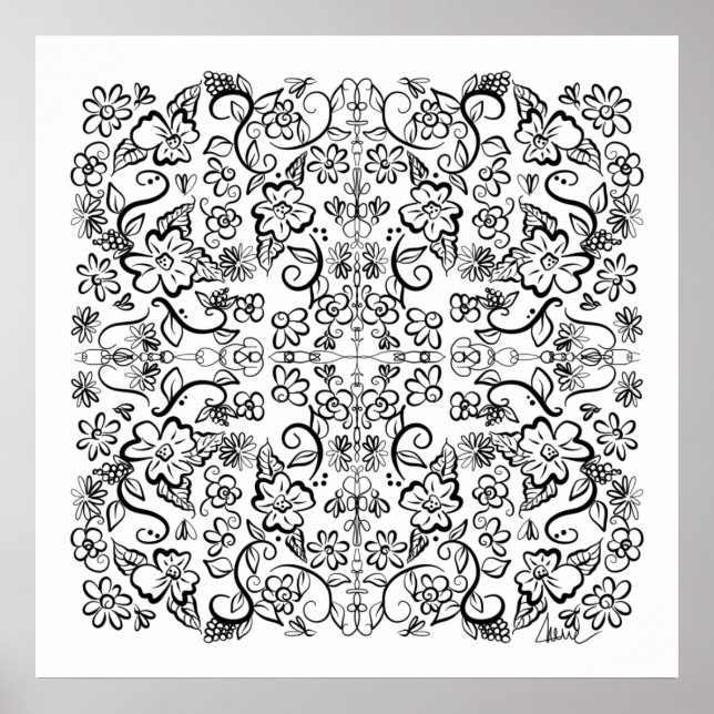 Blume Doodles - Ihr Farbplakat Poster (Vorne)