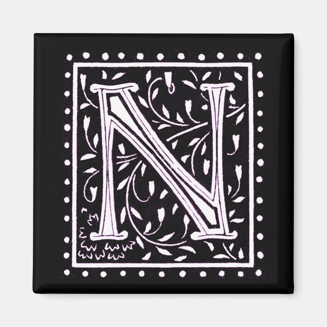 Blume & Dots Monogramm "N" Magnet (Vorne)