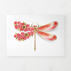 Blume Dragonfly mit Schmucksakura Dreifach Gefaltete Karte