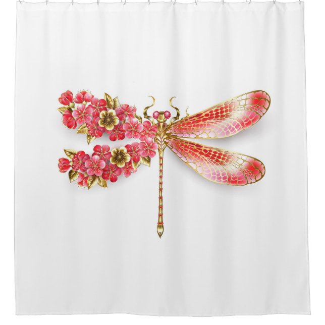 Blume Dragonfly mit Schmucksakura Duschvorhang (Vorderseite)