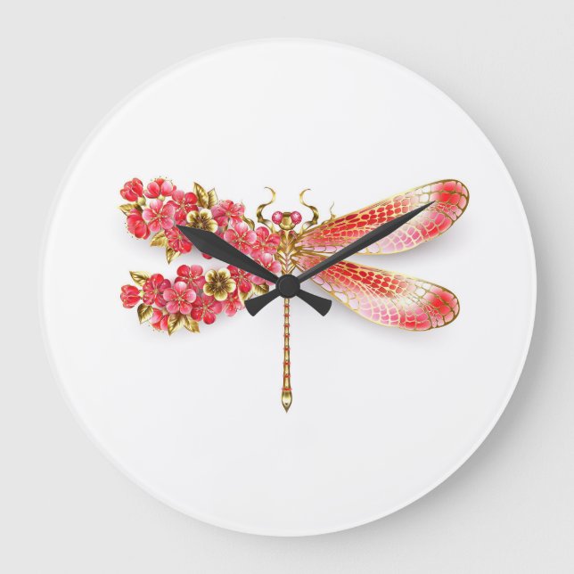 Blume Dragonfly mit Schmucksakura Große Wanduhr (Vorderseite)