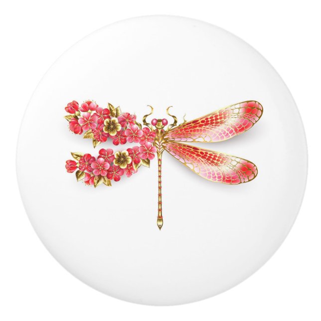 Blume Dragonfly mit Schmucksakura Keramikknauf (Vorderseite)